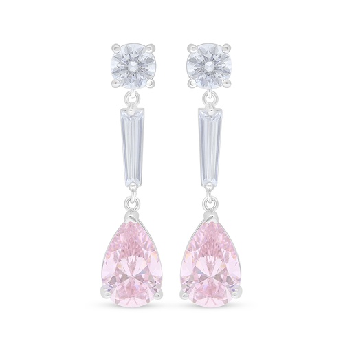 [EAR01PIK00WCZD123] Sterling Silver 925 Earring Rhodium Plated Embedded With Pink Zircon And White Zircon