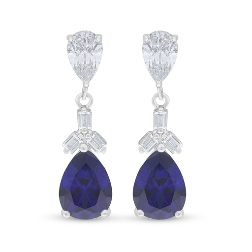 [EAR01SAP00WCZD124] Sterling Silver 925 Earring Rhodium Plated Embedded With Sapphire Corundum And White Zircon