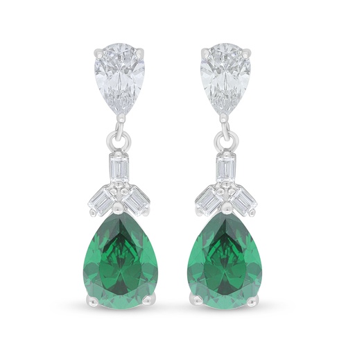 [EAR01EMR00WCZD124] Sterling Silver 925 Earring Rhodium Plated Embedded With Emerald Zircon And White Zircon