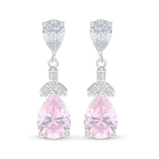 [EAR01PIK00WCZD124] Sterling Silver 925 Earring Rhodium Plated Embedded With Pink Zircon And White Zircon