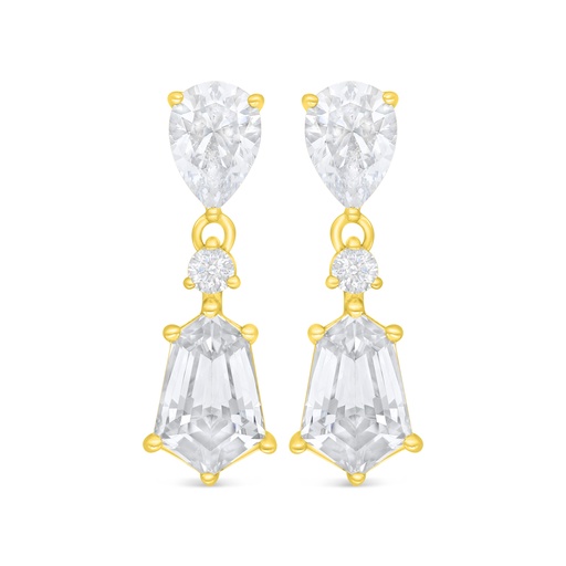 [EAR02CIT00WCZD127] Sterling Silver 925 Earring Golden Plated Embedded With Yellow Diamond And White Zircon