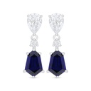 Sterling Silver 925 Earring Rhodium Plated Embedded With Sapphire Corundum And White Zircon