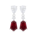 Sterling Silver 925 Earring Rhodium Plated Embedded With Ruby Corundum And White Zircon