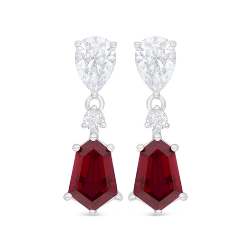 [EAR01RUB00WCZD127] Sterling Silver 925 Earring Rhodium Plated Embedded With Ruby Corundum And White Zircon