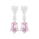 Sterling Silver 925 Earring Rhodium Plated Embedded With Pink Zircon And White Zircon