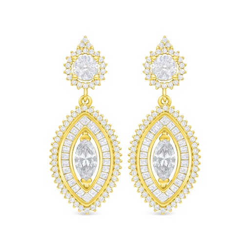 [EAR02CIT00WCZD132] Sterling Silver 925 Earring Golden Plated Embedded With Yellow Diamond And White Zircon