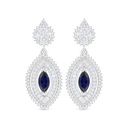 Sterling Silver 925 Earring Rhodium Plated Embedded With Sapphire Corundum And White Zircon