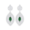 Sterling Silver 925 Earring Rhodium Plated Embedded With Emerald Zircon And White Zircon