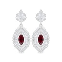 Sterling Silver 925 Earring Rhodium Plated Embedded With Ruby Corundum And White Zircon