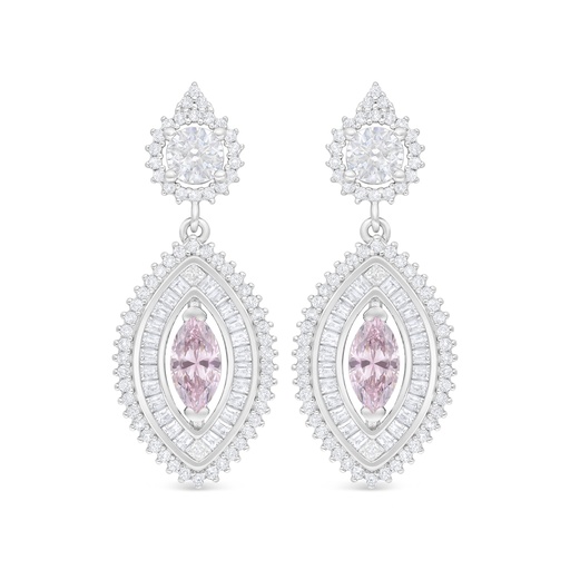 [EAR01PIK00WCZD132] Sterling Silver 925 Earring Rhodium Plated Embedded With Pink Zircon And White Zircon