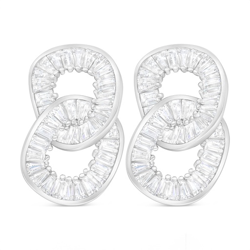 [EAR01WCZ00000D133] Sterling Silver 925 Earring Rhodium Plated Embedded With White Zircon