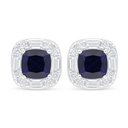 Sterling Silver 925 Earring Rhodium Plated Embedded With Sapphire Corundum And White Zircon