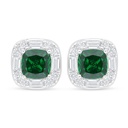 Sterling Silver 925 Earring Rhodium Plated Embedded With Emerald Zircon And White Zircon