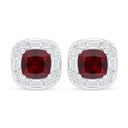 Sterling Silver 925 Earring Rhodium Plated Embedded With Ruby Corundum And White Zircon