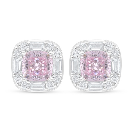 [EAR01PIK00WCZD142] Sterling Silver 925 Earring Rhodium Plated Embedded With Pink Zircon And White Zircon