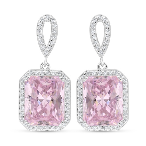 [EAR01PIK00WCZD143] Sterling Silver 925 Earring Rhodium Plated Embedded With Pink Zircon And White Zircon