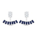 Sterling Silver 925 Earring Rhodium Plated Embedded With Sapphire Corundum And White Zircon