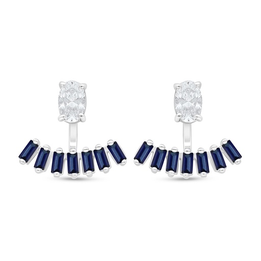 [EAR01SAP00WCZD148] Sterling Silver 925 Earring Rhodium Plated Embedded With Sapphire Corundum And White Zircon