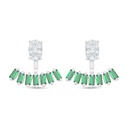 Sterling Silver 925 Earring Rhodium Plated Embedded With Emerald Zircon And White Zircon