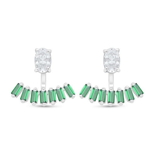 [EAR01EMR00WCZD148] Sterling Silver 925 Earring Rhodium Plated Embedded With Emerald Zircon And White Zircon