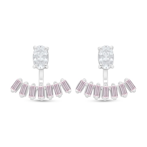 [EAR01PIK00WCZD148] Sterling Silver 925 Earring Rhodium Plated Embedded With Pink Zircon And White Zircon