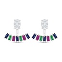 Sterling Silver 925 Earring Rhodium Plated Embedded With Sapphire Corundum And Ruby Corundum And Emerald Zircon And White Zircon