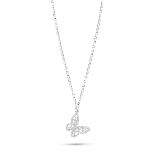 [NCL01WCZ00000C146] Sterling Silver 925 Necklace Rhodium Plated Embedded With White Zircon