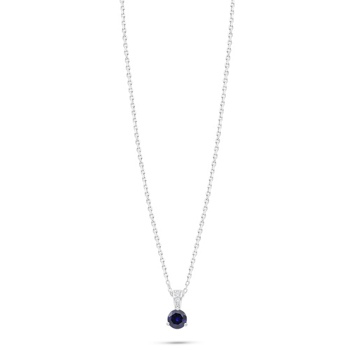 [NCL01SAP00WCZC147] Sterling Silver 925 Necklace Rhodium Plated Embedded With Sapphire Corundum And White Zircon