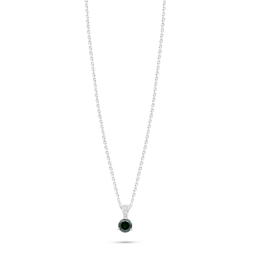 [NCL01EMR00WCZC147] Sterling Silver 925 Necklace Rhodium Plated Embedded With Emerald Zircon And White Zircon