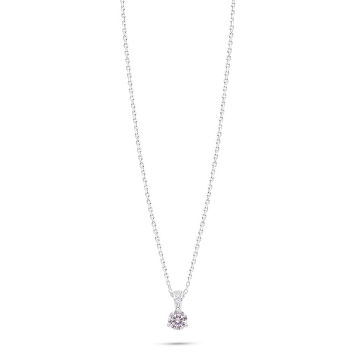 [NCL01PIK00WCZC147] Sterling Silver 925 Necklace Rhodium Plated Embedded With Pink Zircon And White Zircon