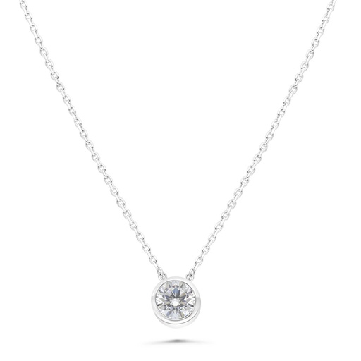 [NCL01WCZ00000C148] Sterling Silver 925 Necklace Rhodium Plated Embedded With White Zircon