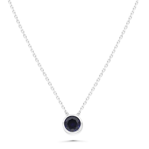 [NCL01SAP00000C148] Sterling Silver 925 Necklace Rhodium Plated Embedded With Sapphire Corundum