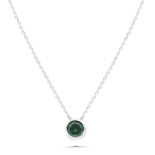 [NCL01EMR00000C148] Sterling Silver 925 Necklace Rhodium Plated Embedded With Emerald Zircon 