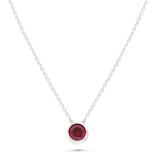 [NCL01RUB00000C148] Sterling Silver 925 Necklace Rhodium Plated Embedded With Ruby Corundum 