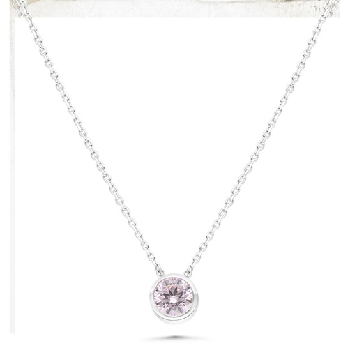 [NCL01PIK00000C148] Sterling Silver 925 Necklace Rhodium Plated Embedded With Pink Zircon 