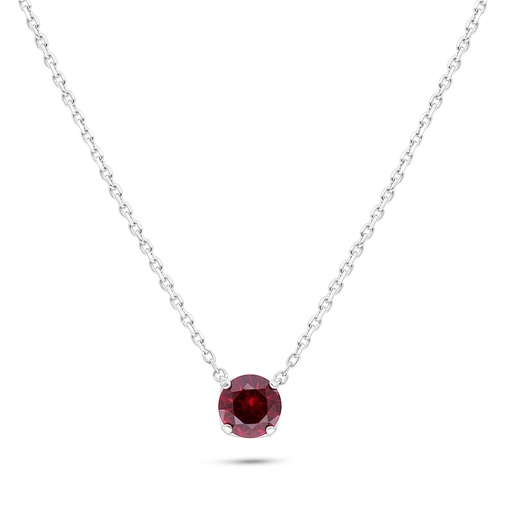 [NCL01RUB00000C149] Sterling Silver 925 Necklace Rhodium Plated Embedded With Ruby Corundum 