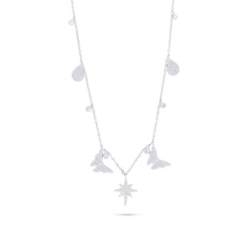 [NCL01WCZ00000C151] Sterling Silver 925 Necklace Rhodium Plated Embedded With White Zircon