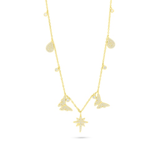 [NCL02WCZ00000C151] Sterling Silver 925 Necklace Golden Plated Embedded With White Zircon