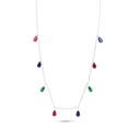 Sterling Silver 925 Necklace Rhodium Plated Embedded With Emerald Zircon And Sapphire Corundum And Ruby Corundum 