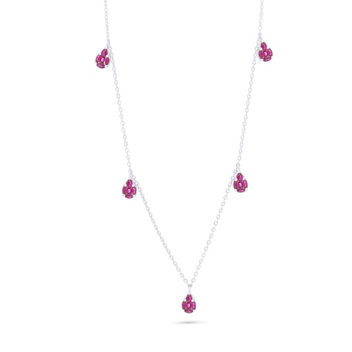 [NCL01RUB00000C153] Sterling Silver 925 Necklace Rhodium Plated Embedded With Ruby Corundum 