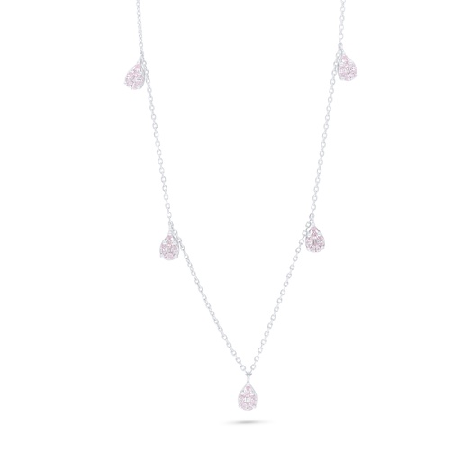 [NCL01PIK00000C153] Sterling Silver 925 Necklace Rhodium Plated Embedded With Pink Zircon 