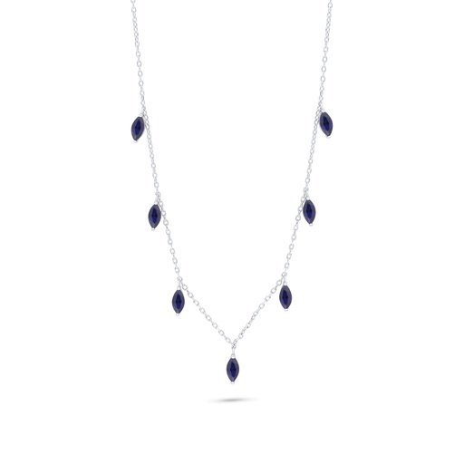 [NCL01SAP00000C155] Sterling Silver 925 Necklace Rhodium Plated Embedded With Sapphire Corundum  