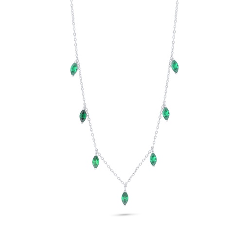 [NCL01EMR00000C155] Sterling Silver 925 Necklace Rhodium Plated Embedded With Emerald Zircon   