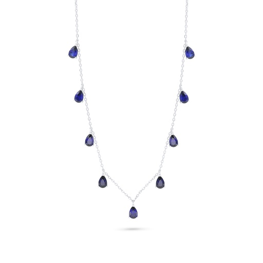 [NCL01SAP00000C158] Sterling Silver 925 Necklace Rhodium Plated Embedded With Sapphire Corundum 