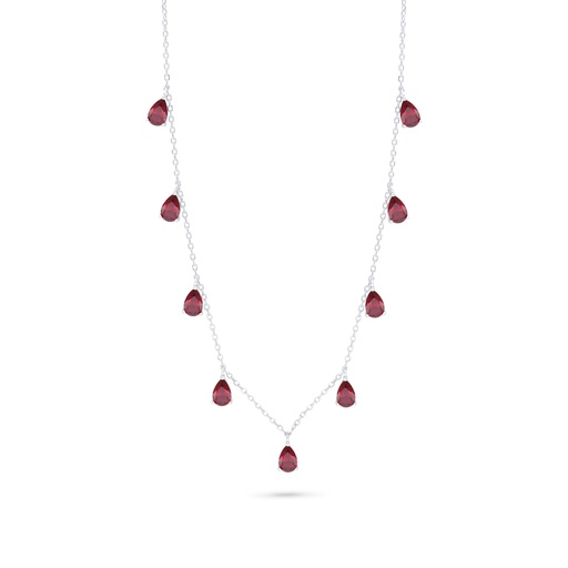 [NCL01RUB00000C158] Sterling Silver 925 Necklace Rhodium Plated Embedded With Ruby Corundum 