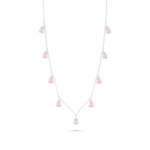 [NCL01PIK00000C158] Sterling Silver 925 Necklace Rhodium Plated Embedded With Pink Zircon 