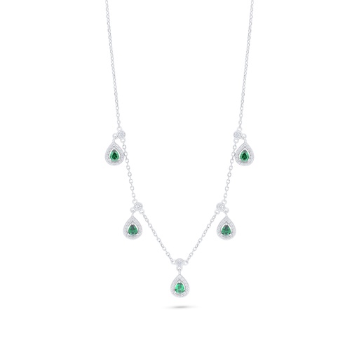 [NCL01EMR00WCZC159] Sterling Silver 925 Necklace Rhodium Plated Embedded With Emerald Zircon And White Zircon