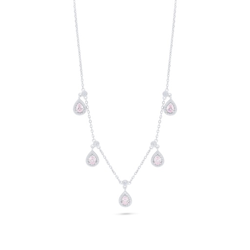 [NCL01PIK00WCZC159] Sterling Silver 925 Necklace Rhodium Plated Embedded With Pink Zircon And White Zircon