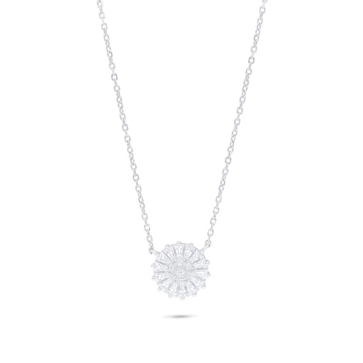 [NCL01WCZ00000C163] Sterling Silver 925 Necklace Rhodium Plated Embedded With White Zircon