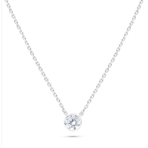 [NCL01WCZ00000C166] Sterling Silver 925 Necklace Rhodium Plated Embedded With White Zircon